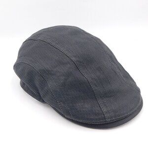 Gottman Leather Charcoal Gray Perforated Leather Flat Newsboy Cap | VGUC | L